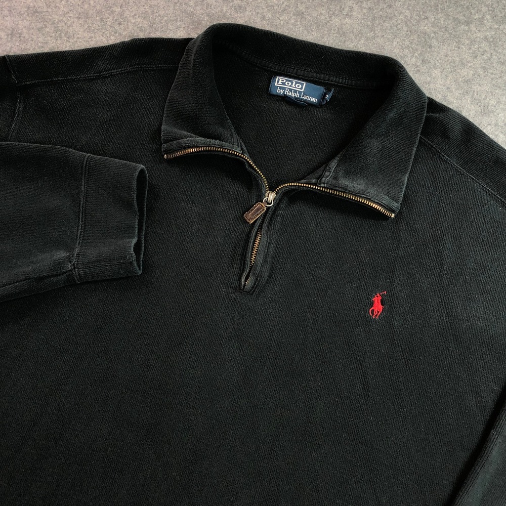 Polo Ralph Lauren Mens Pullover 2XLT Black 1/4 Zip Sweater Cotton Knit Pony Logo